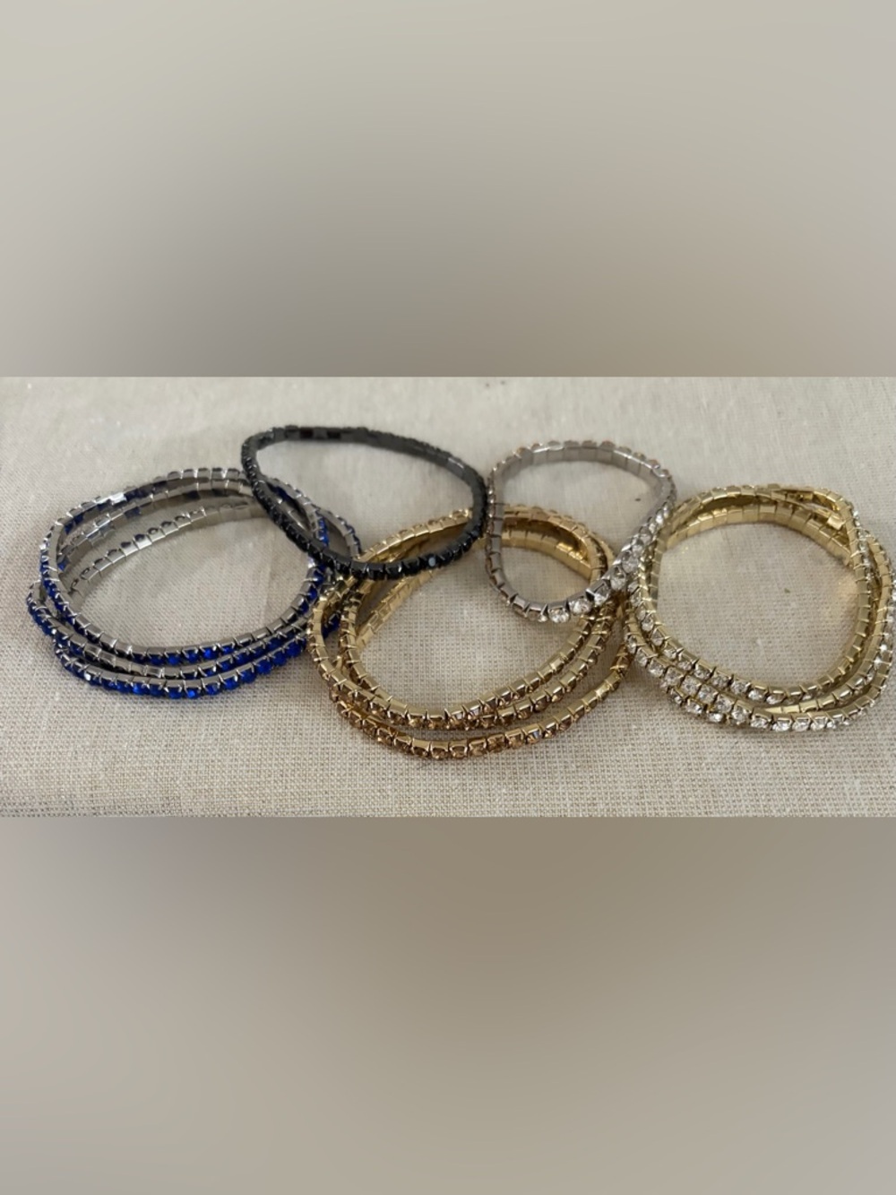 Set of 17 Rhinestone Stackable Stretch Bracelet Set.